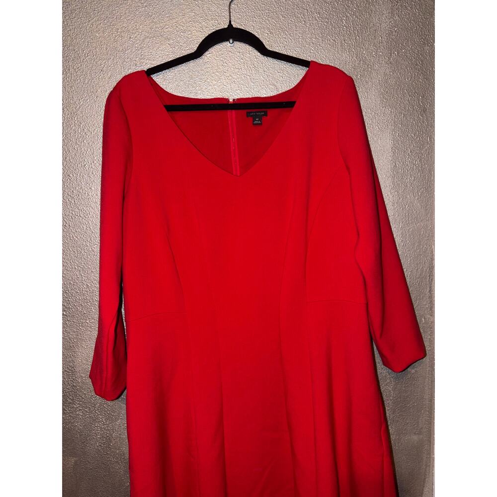 Ann Taylor Red V Neck Dress Side Pockets Women’s 16T Preppy Professional - Picture 3 of 9